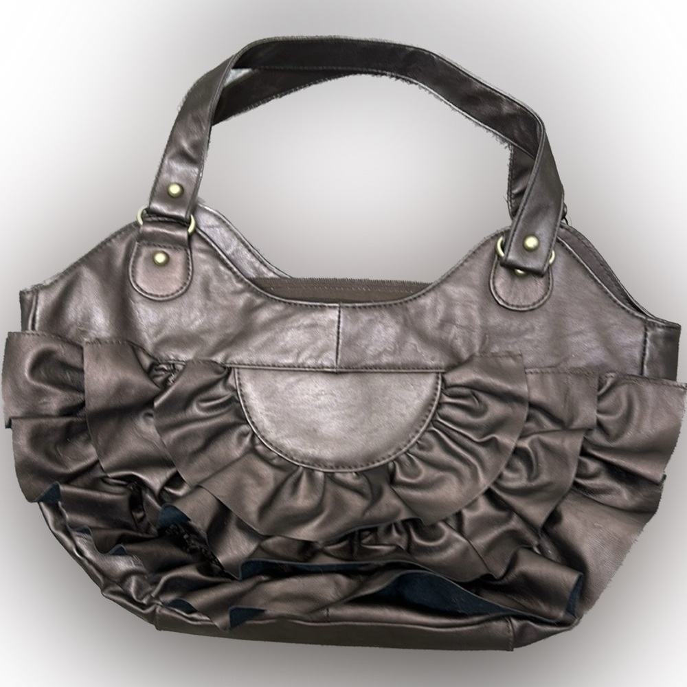 ANTHRO Lucky Penny Ruffle Bag NATURALIZER Tote Boho Purse Vintage Vegan Kawaii x